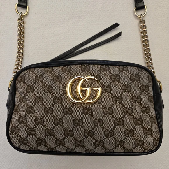 Gucci Marmont Beige and Black Crossbody Bag with Gold Logo - Picture 7 of 14